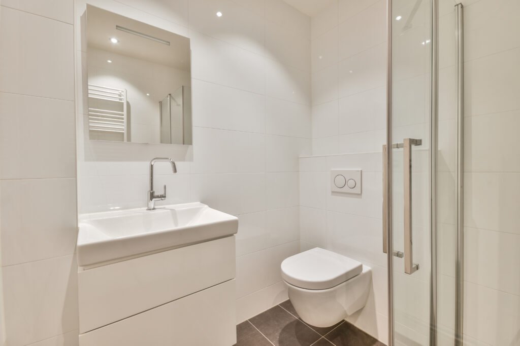 Douche et toilette en blanc